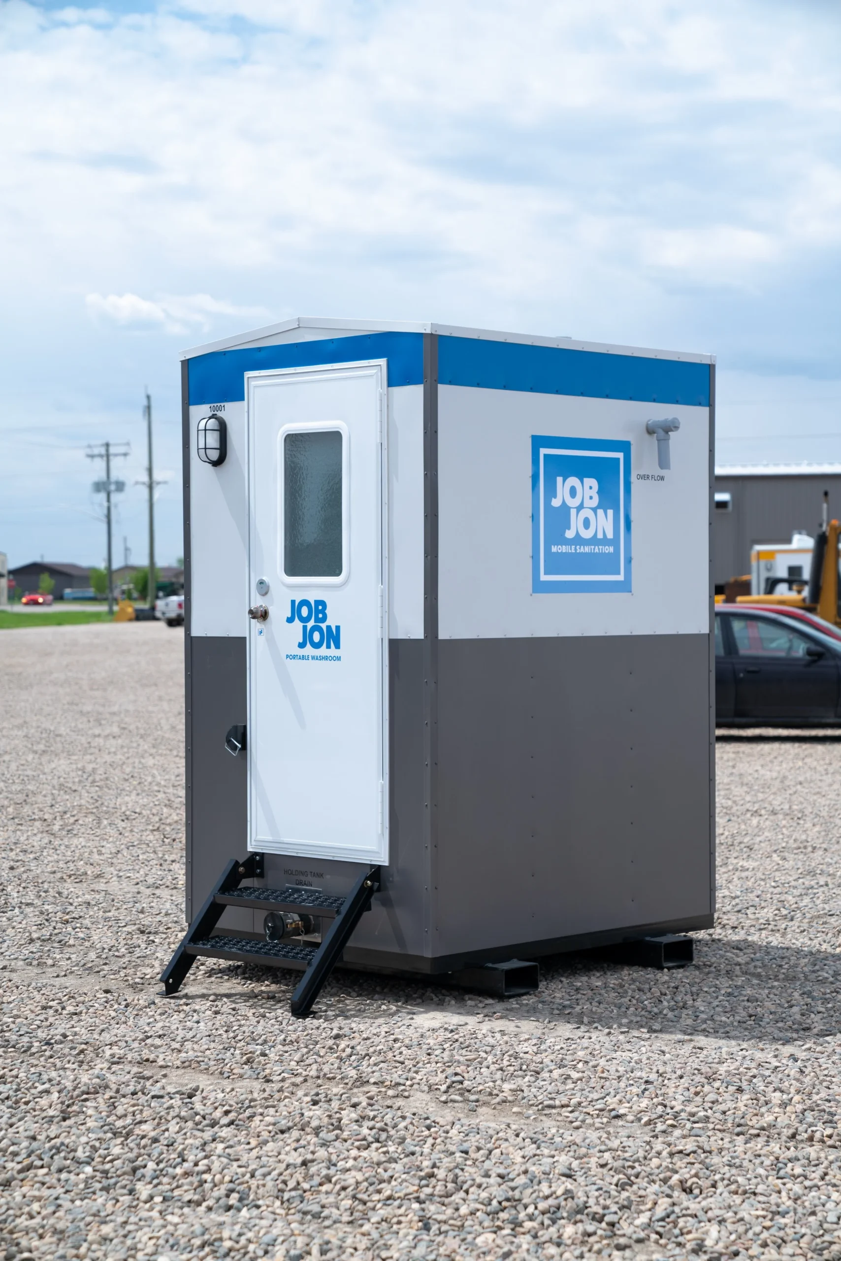 A job site bathroom trailer used by people in Vancouver.